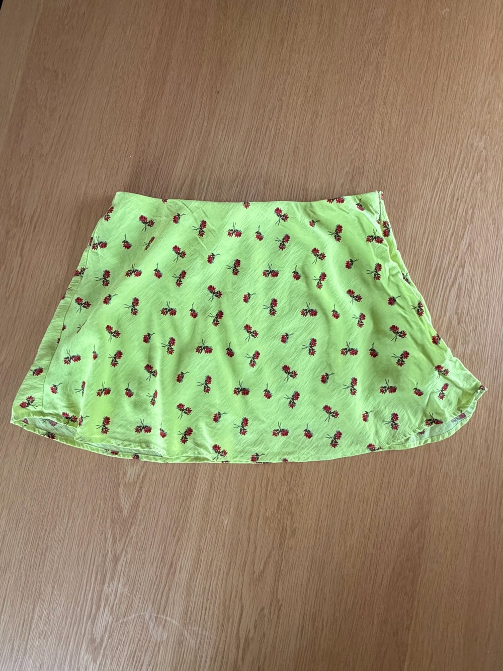 Neon Green with Red Flower Print Mini Skort